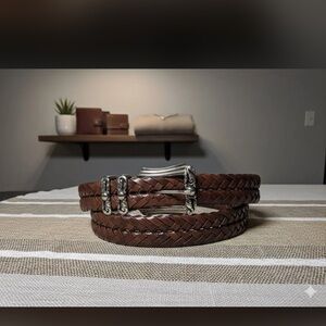 Brighton Brown Braided Leather Belt with Silver Brass Buckle